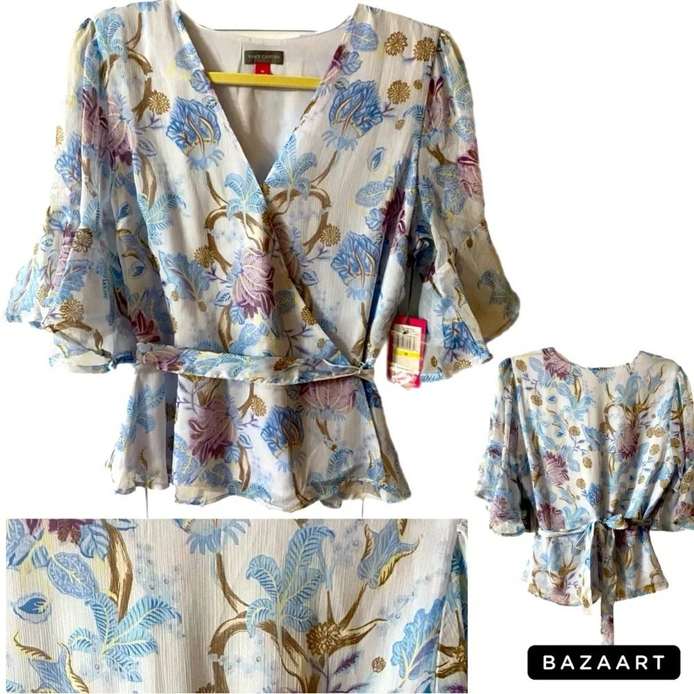 Vince Camuto Wrap Top, Floral, Sz M, Lined, Semi sheer, NWT, Patel, 9139024 - Picture 16 of 16